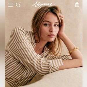 Sezane Tomboy Shirt – Ecru-Camel Stripes – Size 48 (US 16)